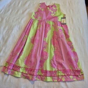 Corky's Kids girls size 7 lime & pink flamingo & flower dress, NWT